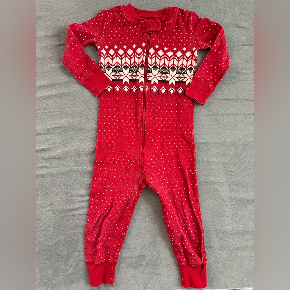 Hanna Andersson Holiday Ribbon Red Fair Isle Zip Sleeper Pajamas Size 85 cm 2T